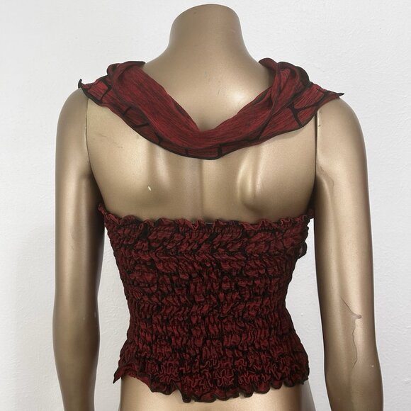 VTG 90s Red Ruffled Loop‎ Neck Sleeveless Smocked Crop Top Sz S Whimsigoth Vamp - Picture 4 of 10